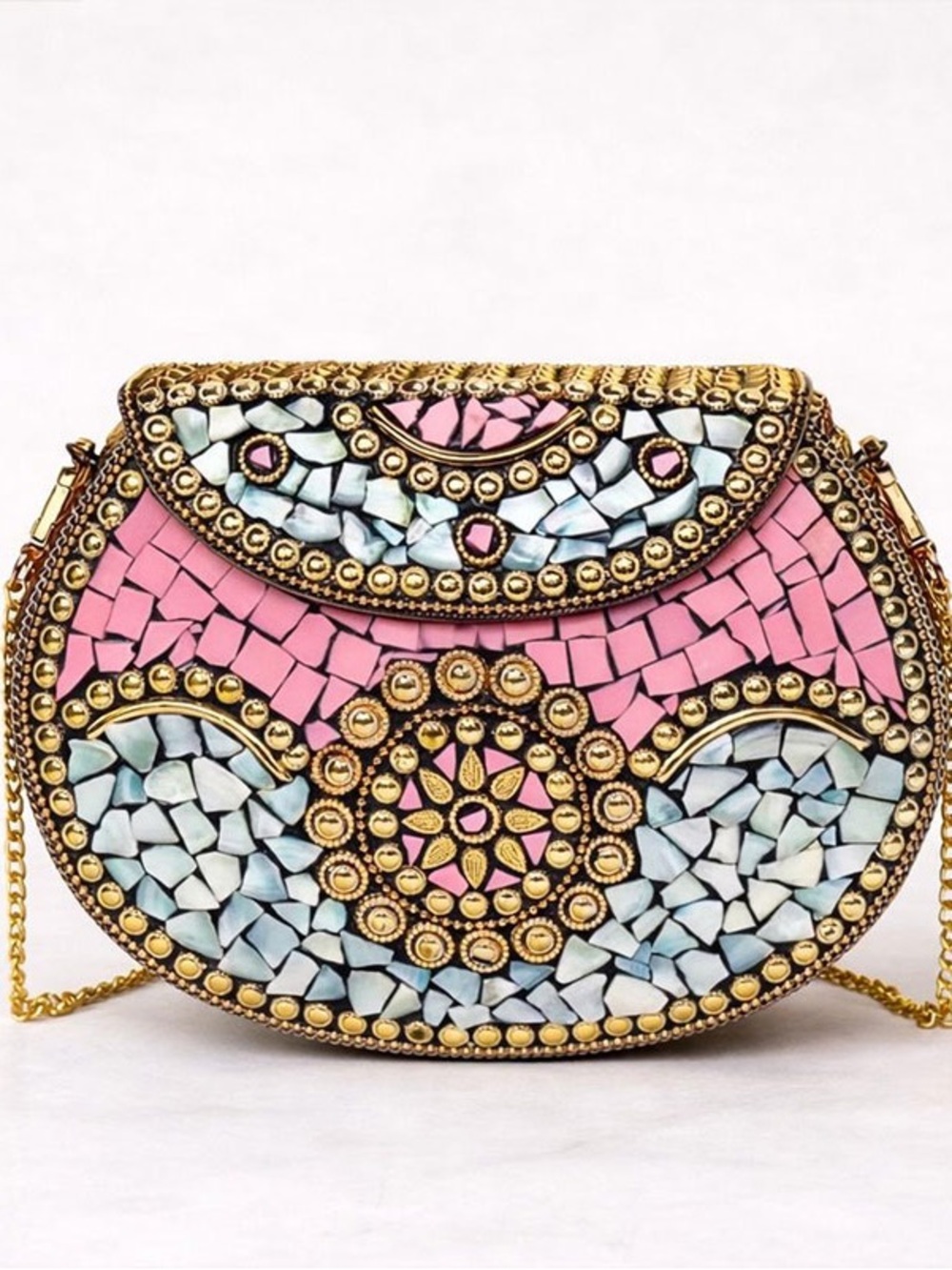 Brand new Ramla Pink Mosaic Crossbody Bag with Gold Accents